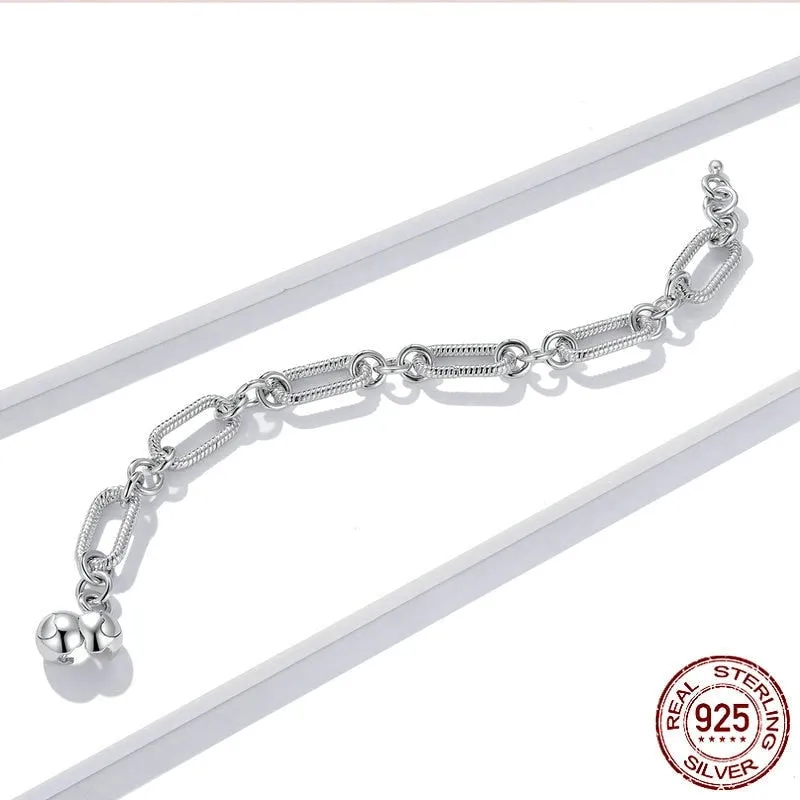 100% 925 Sterling Silver Paper Clip Love Chain Bracelet for Women