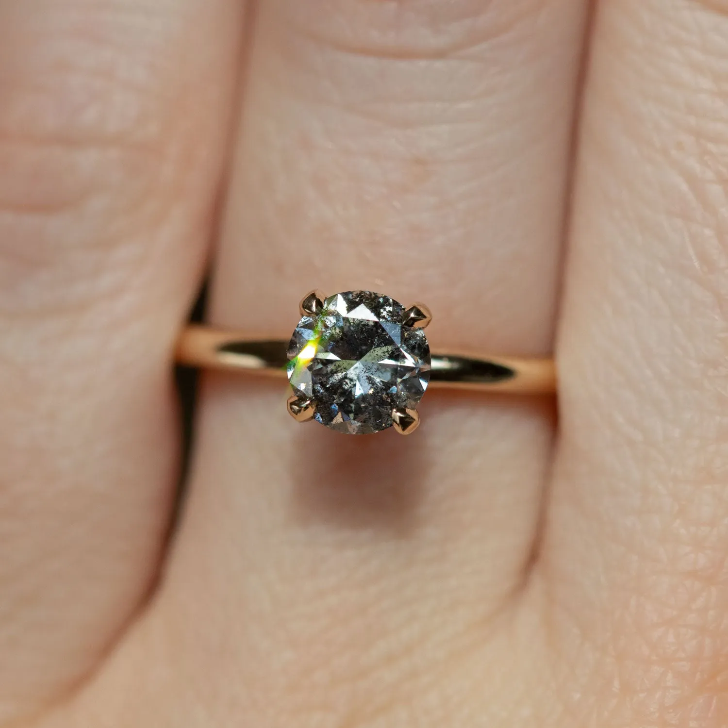 1.01ct Salt and Pepper Diamond Plain Solitaire in 14k Yellow Gold