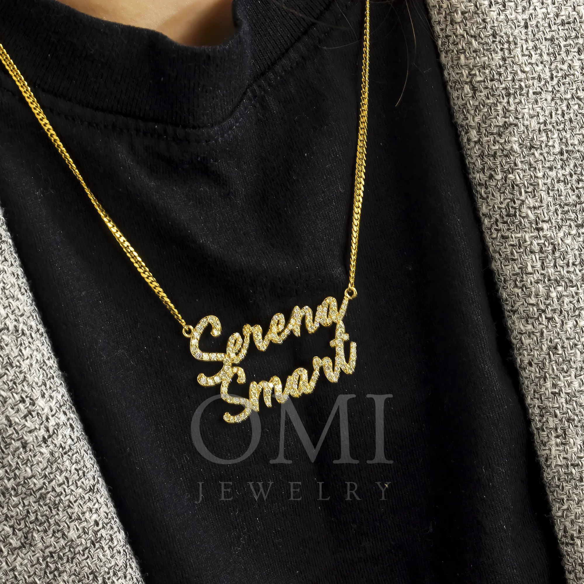 10K YELLOW GOLD DIAMOND CUSTOM NAME NECKLACE 1.15 CT