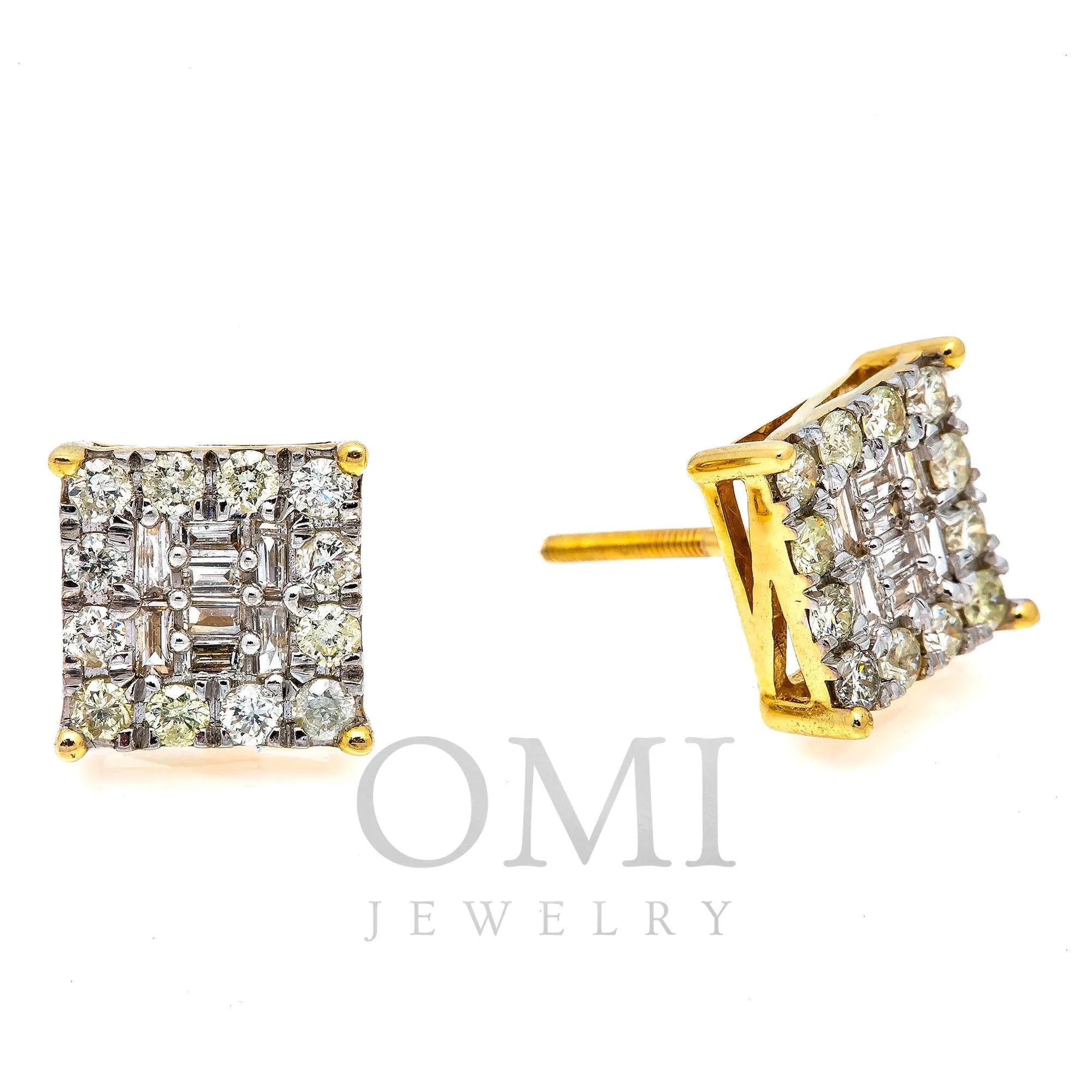 10K Yellow Gold Square Diamond Earrings 0.30 CT