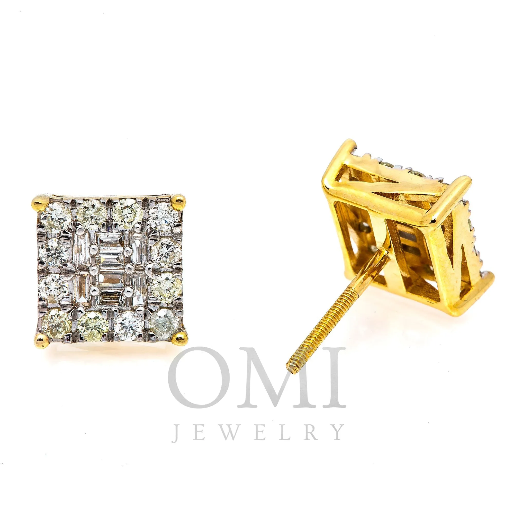 10K Yellow Gold Square Diamond Earrings 0.30 CT