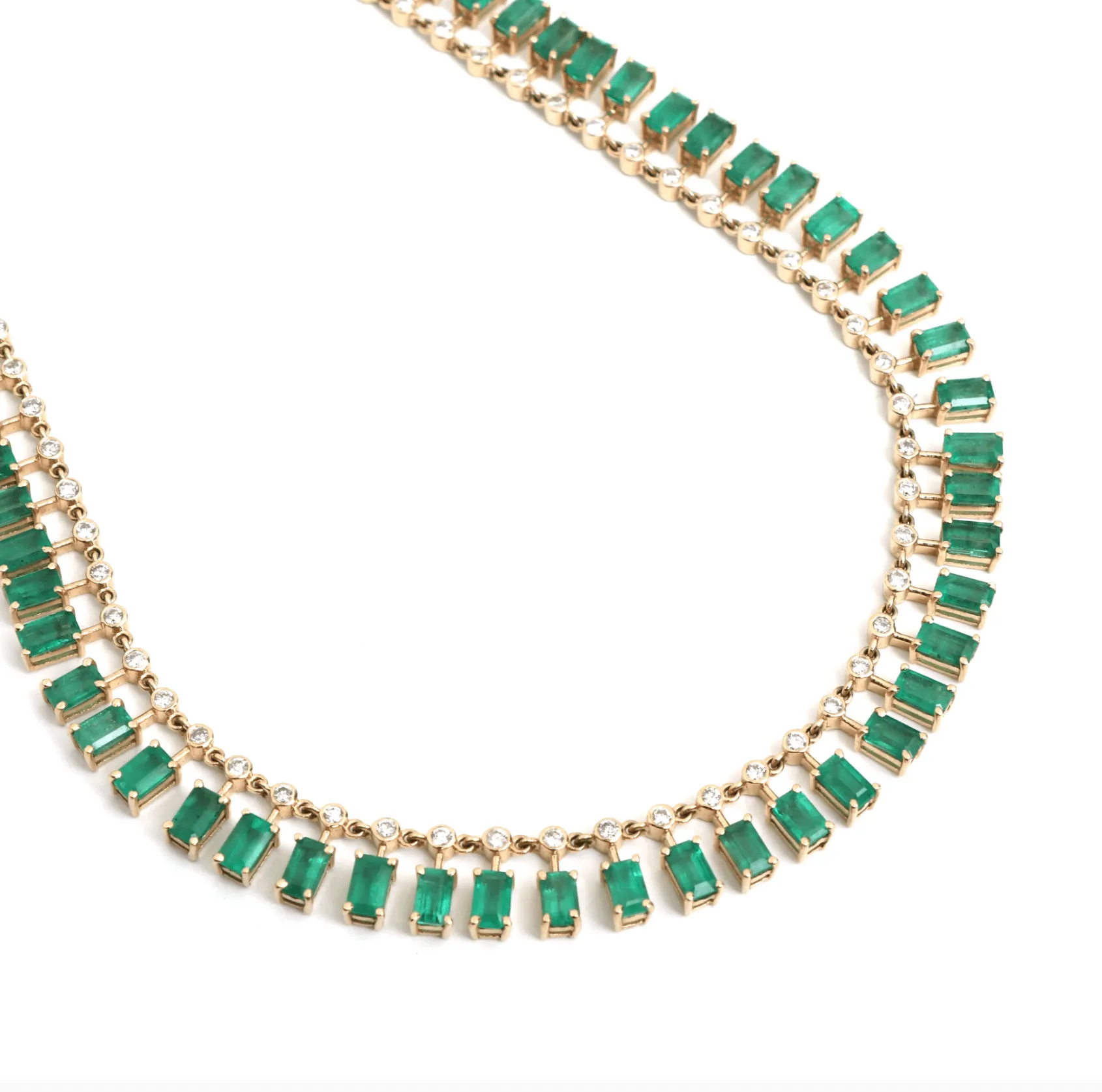 14 & 18K Diamond & Emerald Baguette Necklace, Large