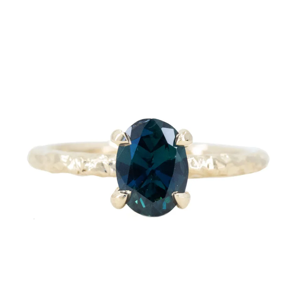 1.40ct Nigerian Blue Oval Sapphire Evergreen Solitaire Ring in 14k Yellow Gold