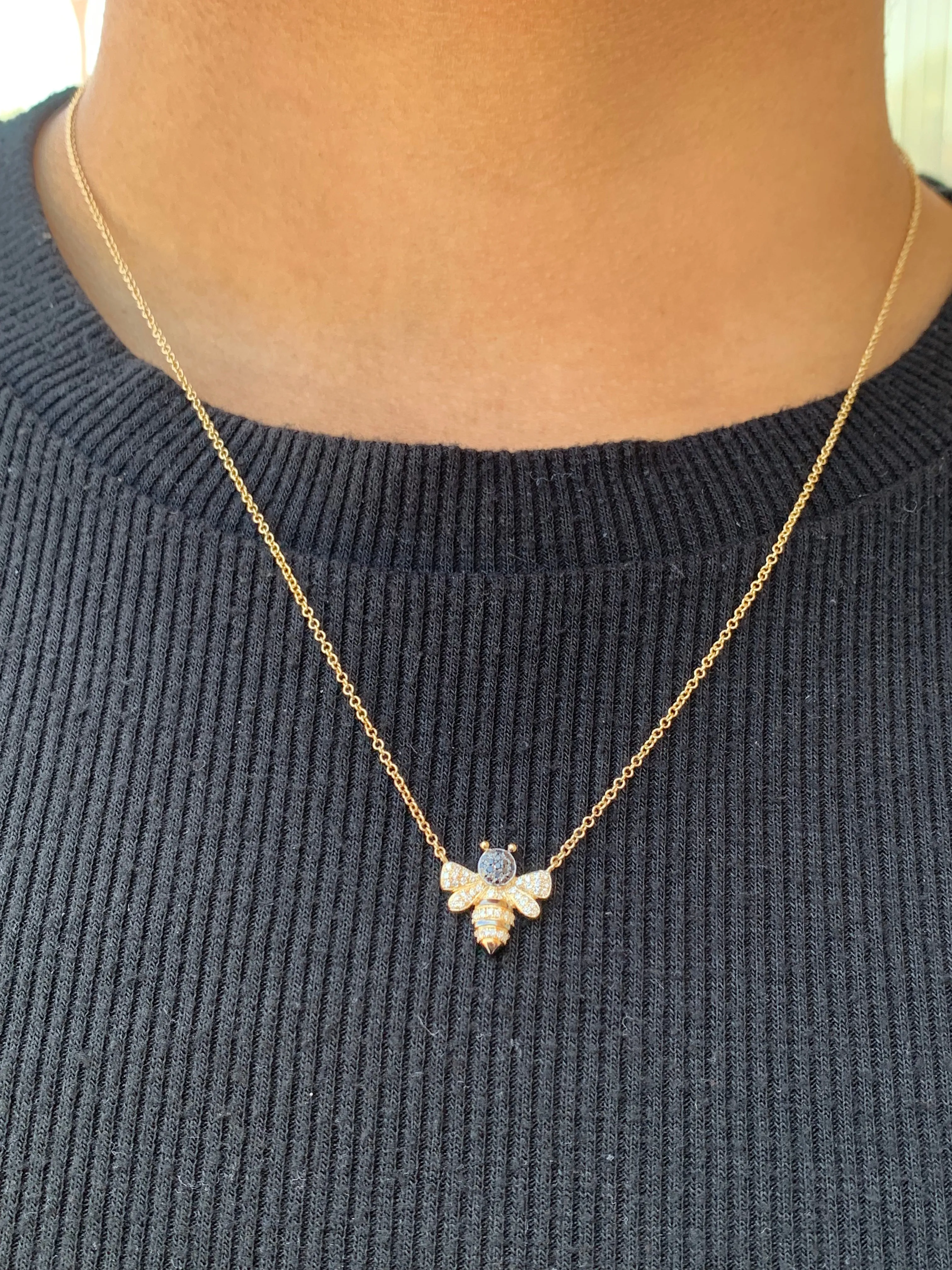 14k Gold Bumblebee Diamond Necklace