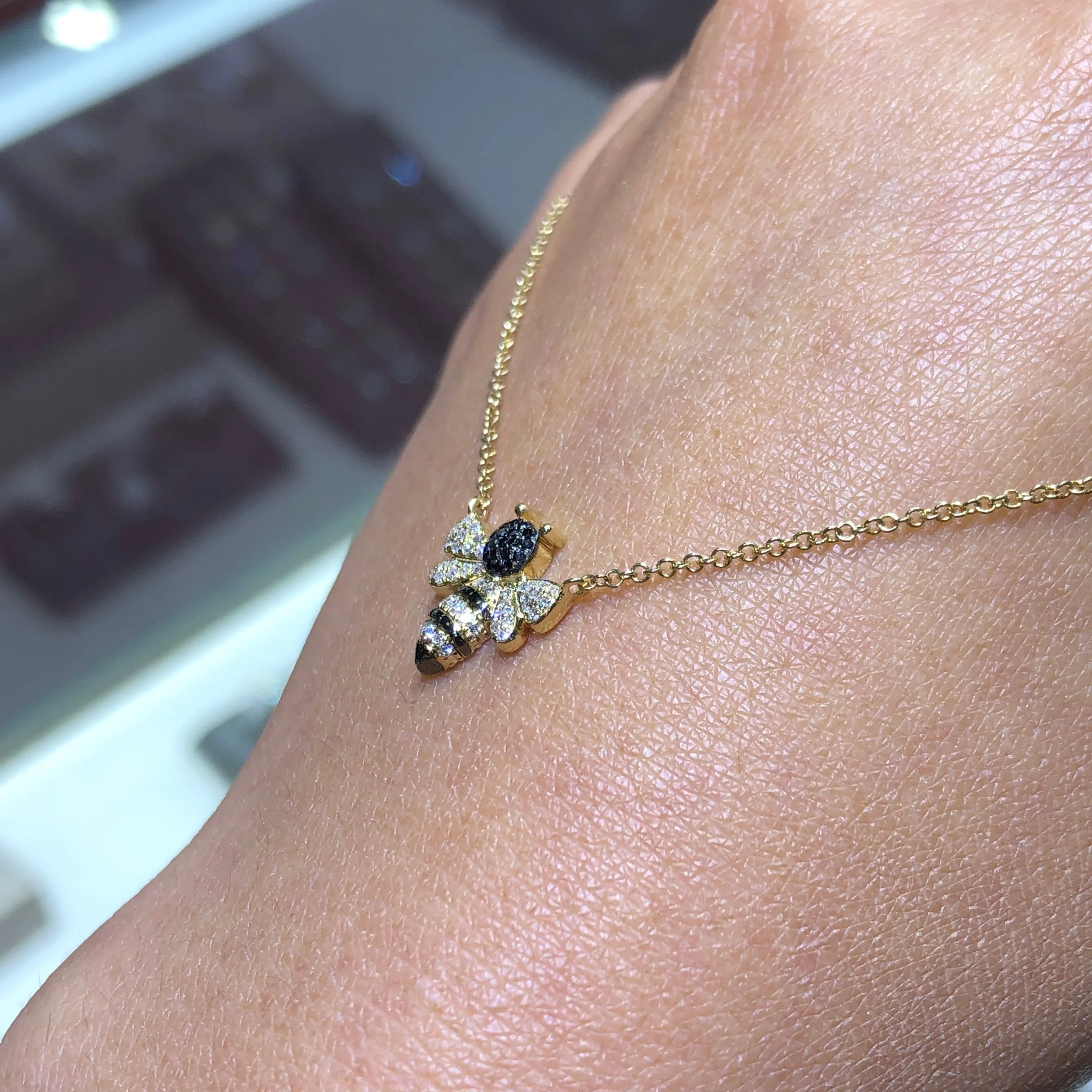 14k Gold Bumblebee Diamond Necklace