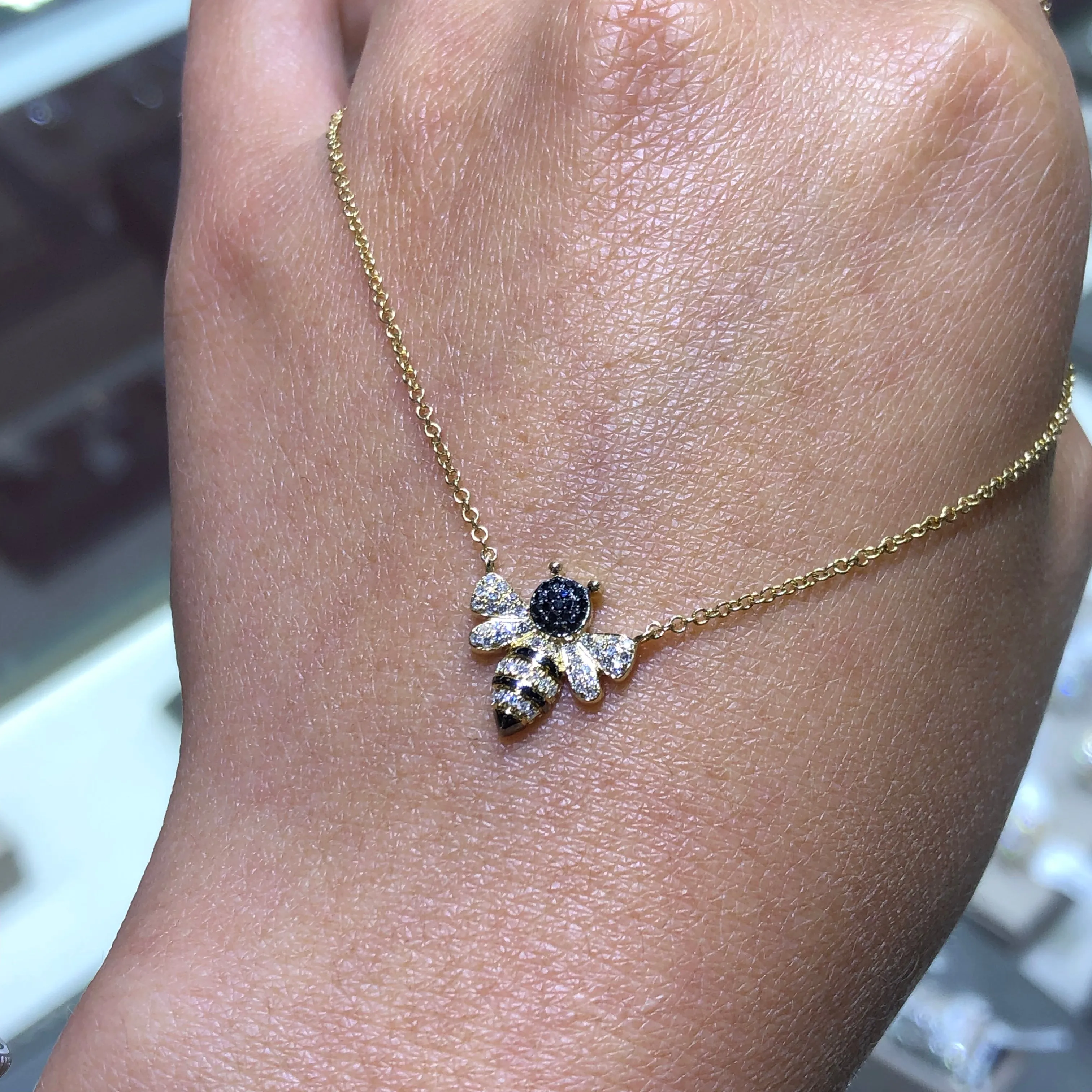 14k Gold Bumblebee Diamond Necklace