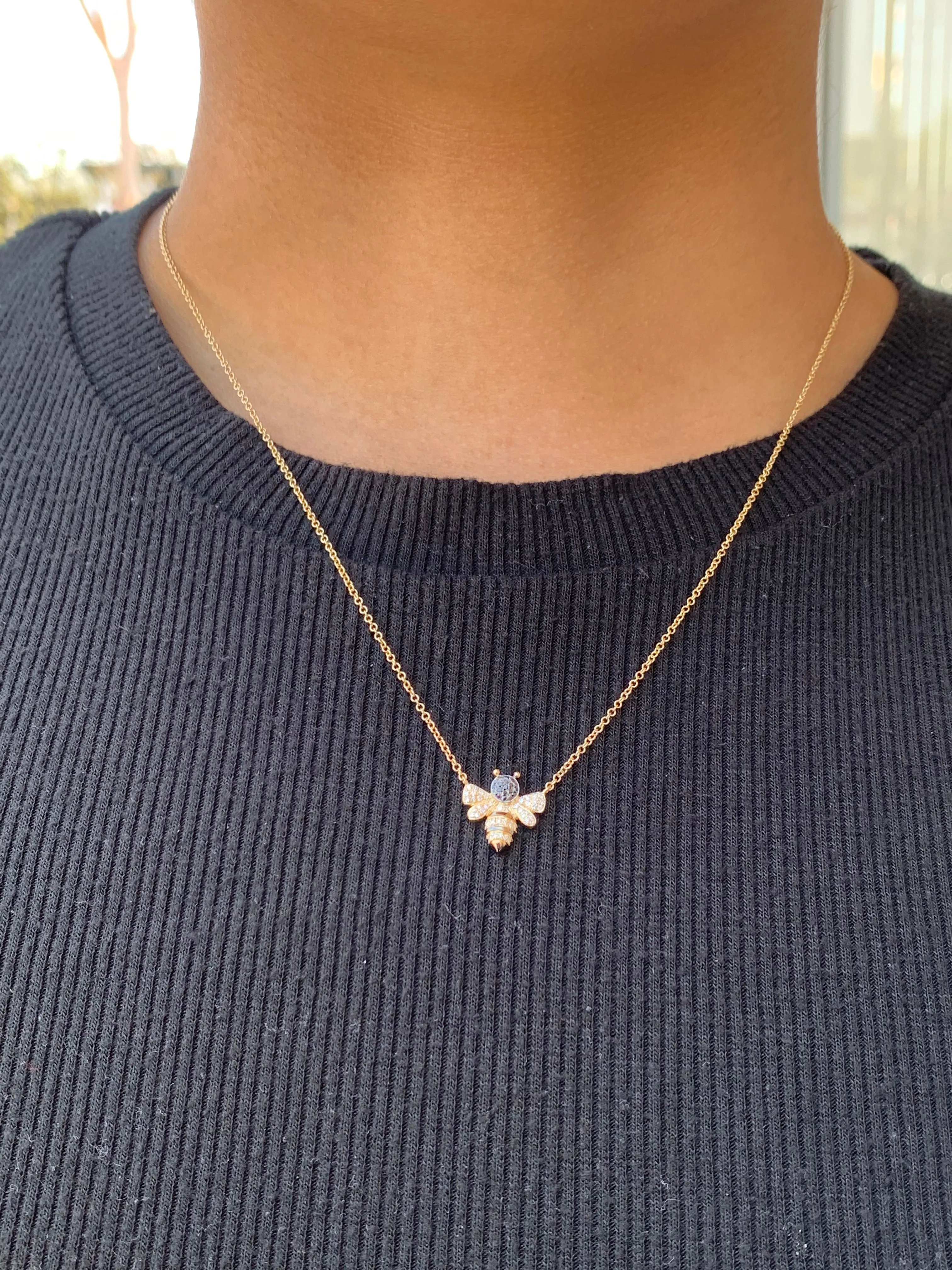 14k Gold Bumblebee Diamond Necklace