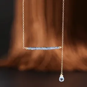 14K Gold Unique Water Drop Design Sky Blue Topaz Necklace