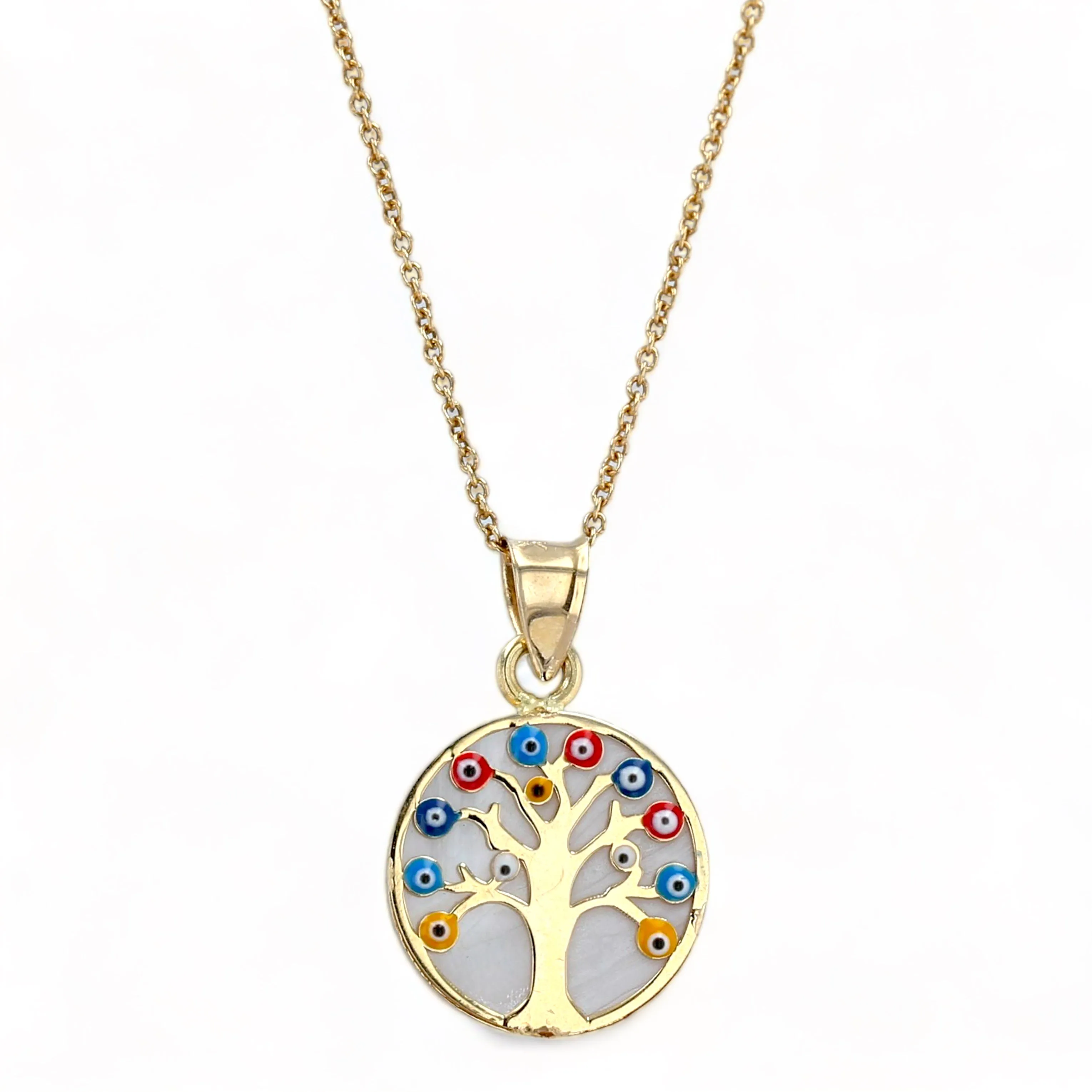 14K Yellow gold life tree mother pearl colors eyes choker-1110