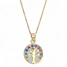 14K Yellow gold life tree mother pearl colors eyes choker-1110