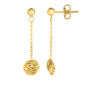 14K Yellow Gold Love Knot Drop Earrings