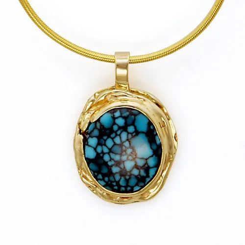 14kt Gold Spiderweb Turquoise Pendant