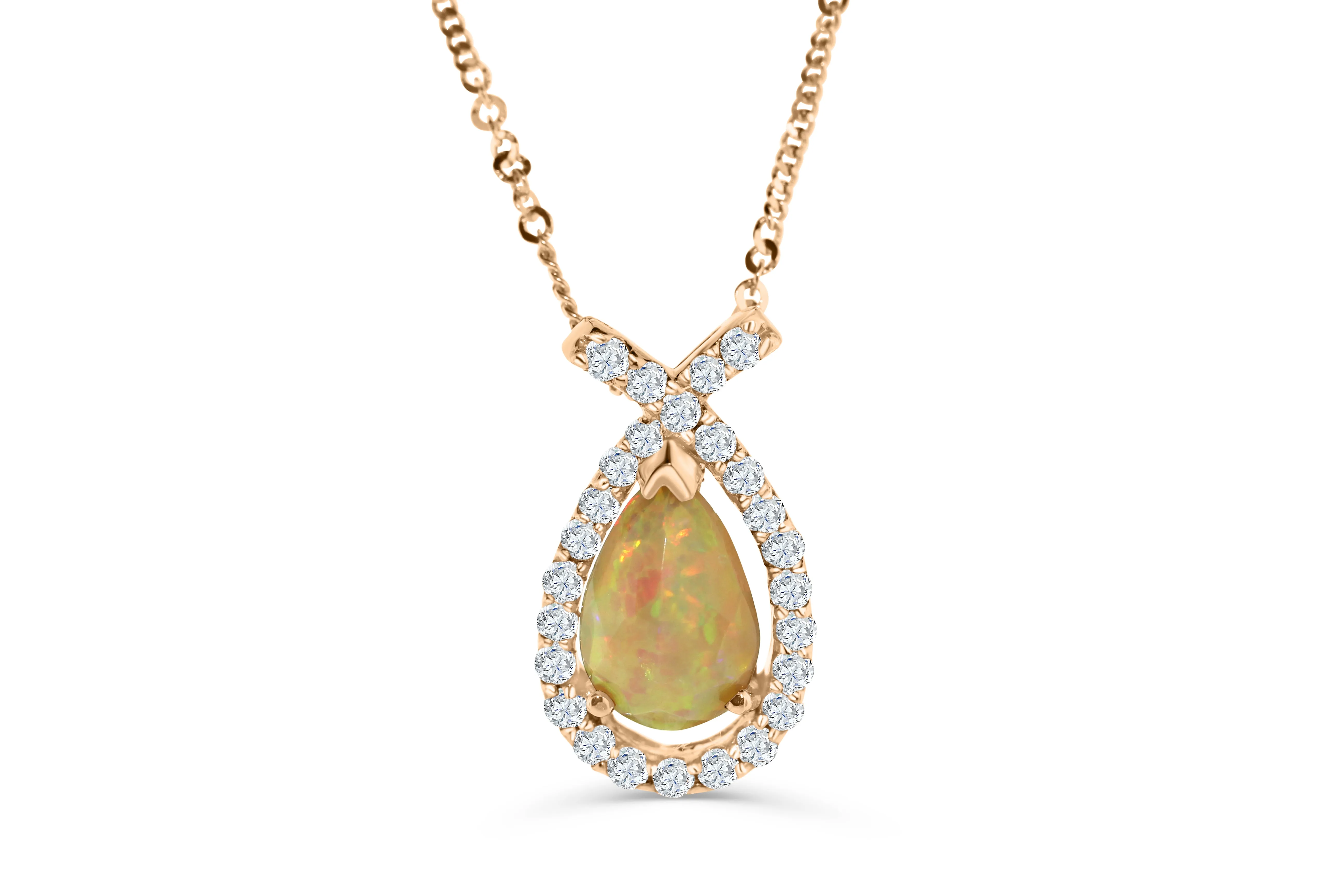 1.66 CT Pear Opal Diamond Pendant 0.66 CT TW 14K Rose Gold OPEN004