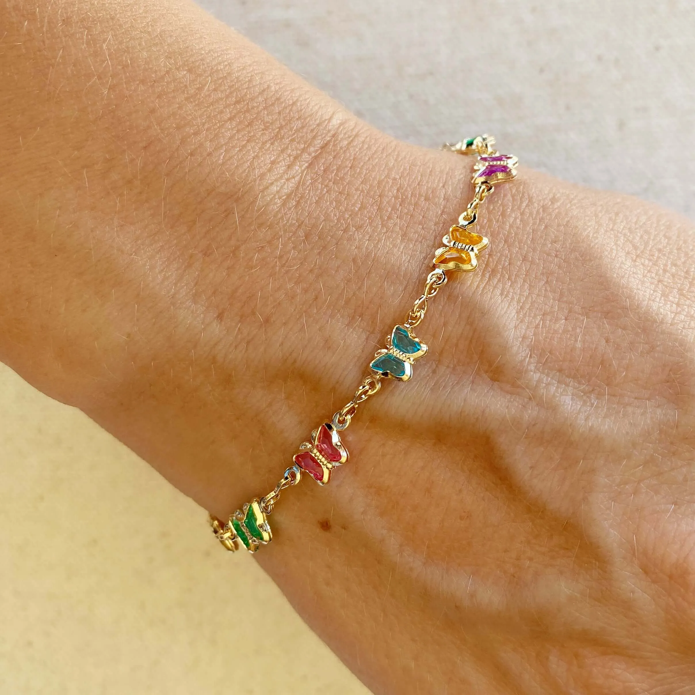 18k Gold Filled Colorful Butterflies Bracelet