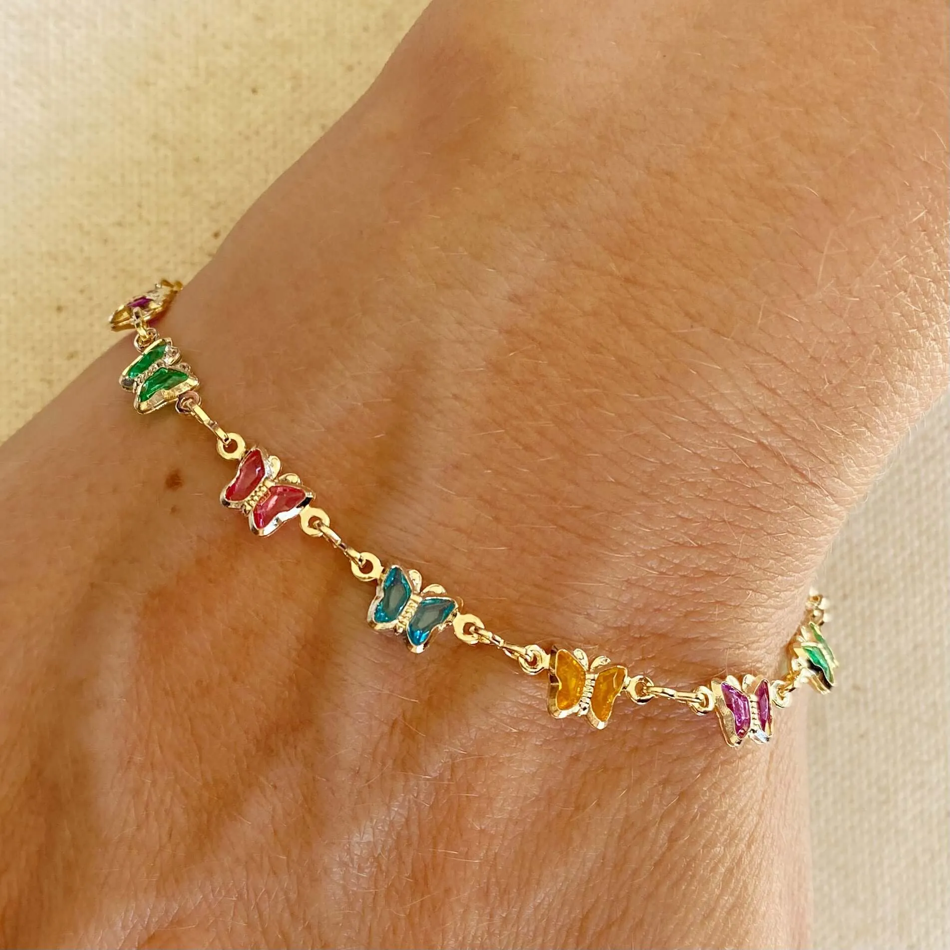 18k Gold Filled Colorful Butterflies Bracelet