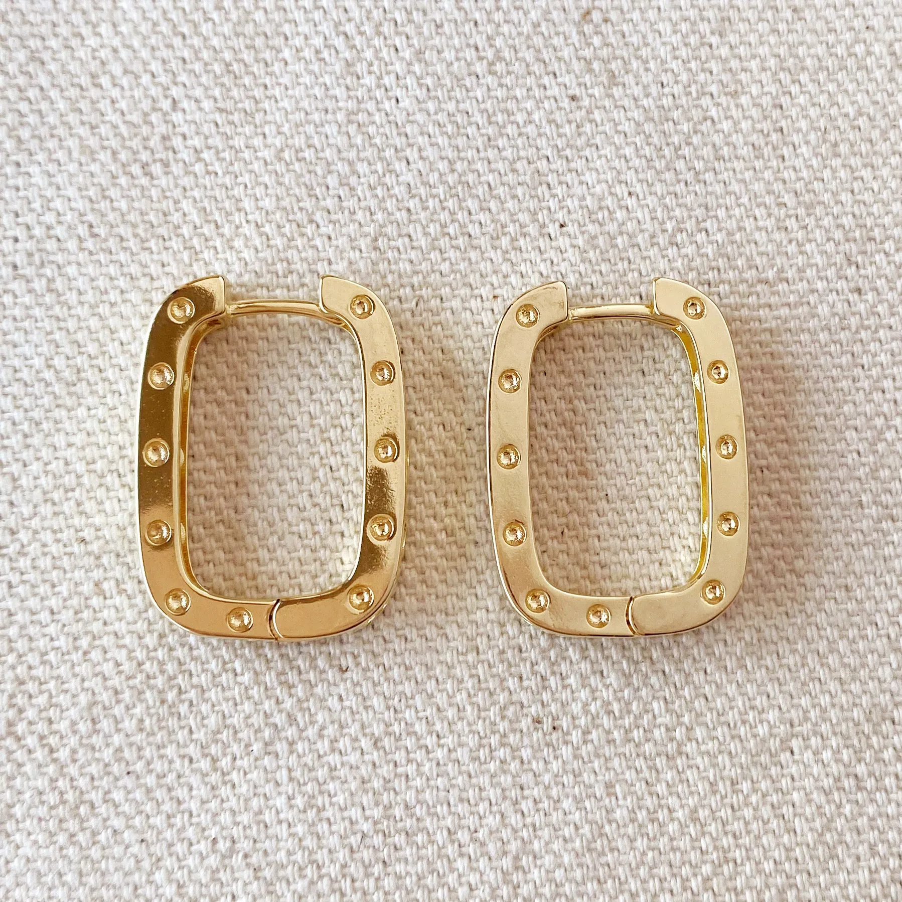 18k Gold Filled Large Rectangular Clicker Hoop Earrings With Cubic Zirconia Detail