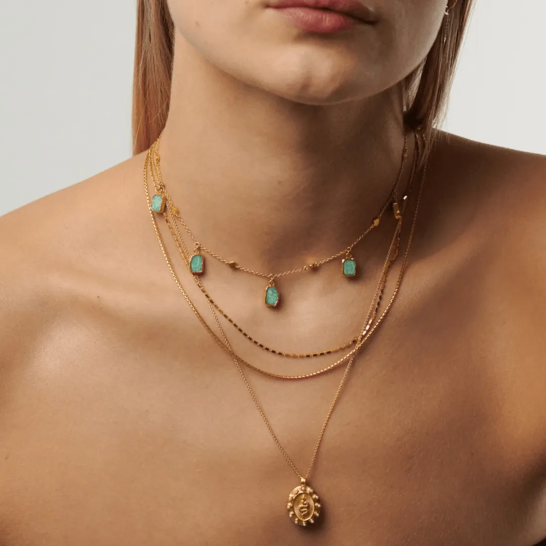 18K Gold Plated Amazonite Charm Choker