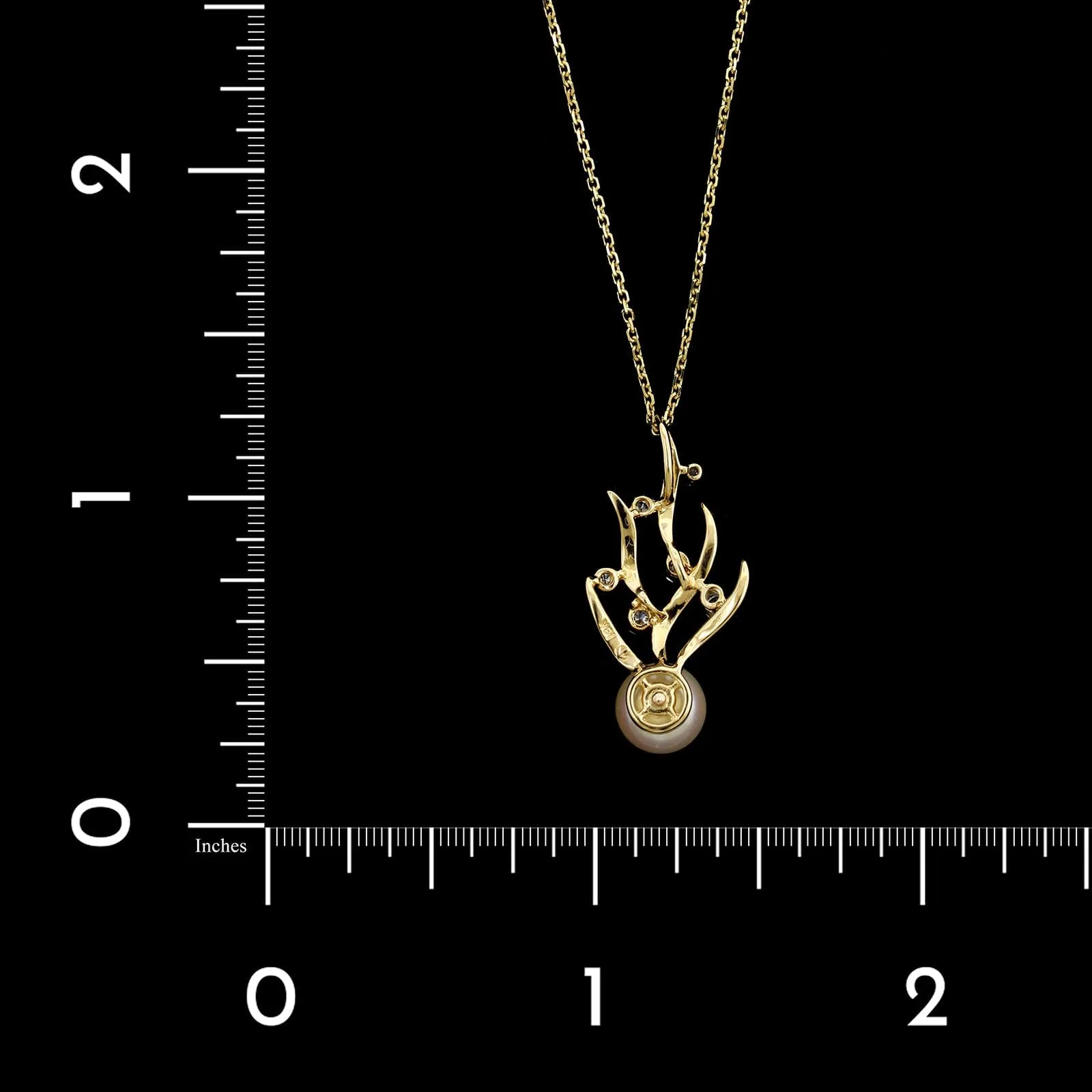 18K Yellow Gold Estate Cultured Pearl and Diamond Pendant Necklace