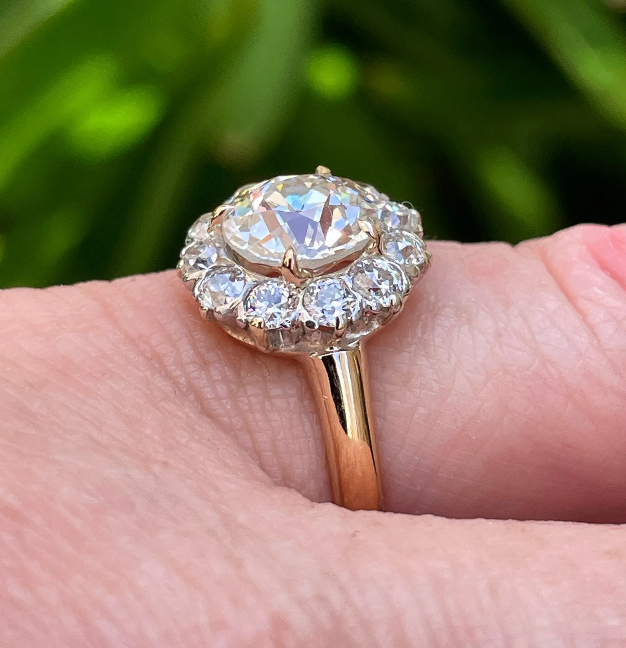 1900s GIA 2.87ctw Antique Edwardian OLD EUROPEAN Diamond Cluster 14K Gold Platinum Ring