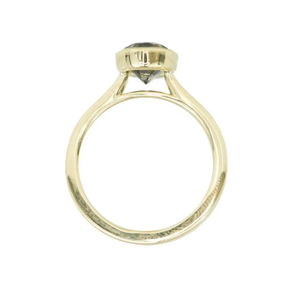 2.21ct Dark Oval Salt and Pepper Diamond Contemporary Bezel Set Ring in Yellow Gold