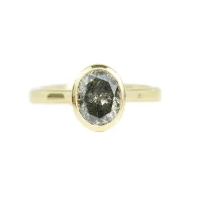 2.21ct Dark Oval Salt and Pepper Diamond Contemporary Bezel Set Ring in Yellow Gold