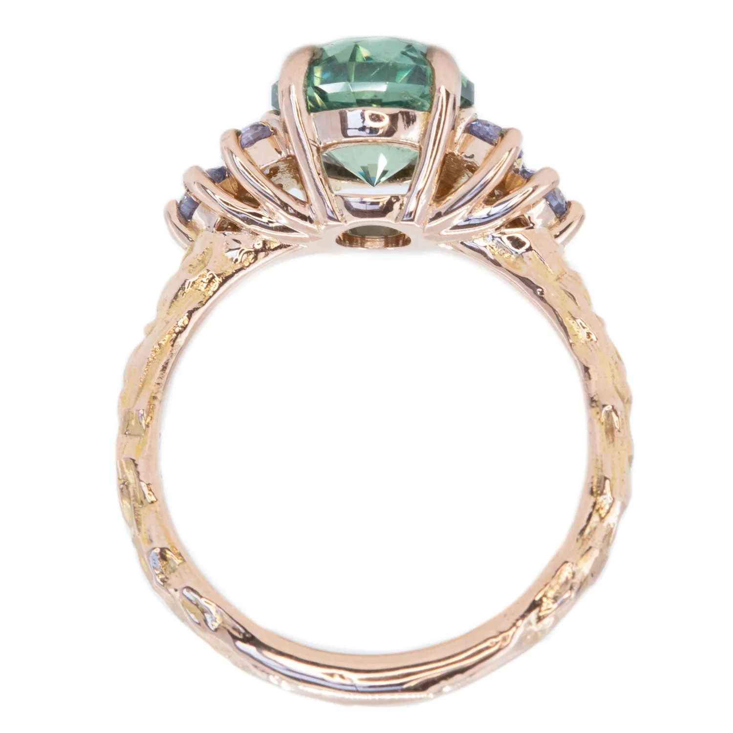 2.89ct Teal Montana Sapphire and Purple Grey Spinel Cluster Evergreen Ring in 14k Rose Gold