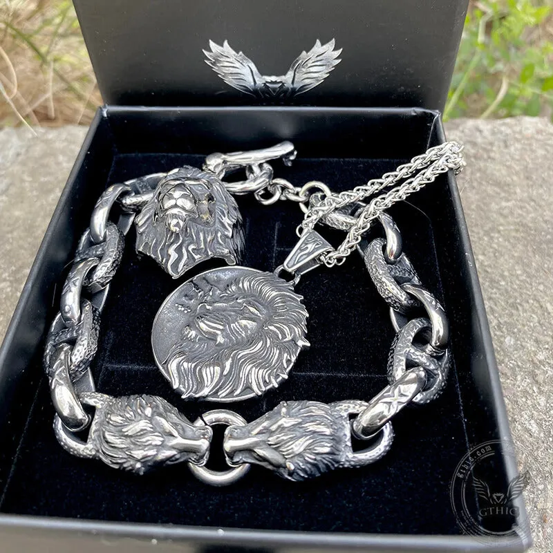 3 Pcs Majestic Lion Stainless Steel Jewelry Set