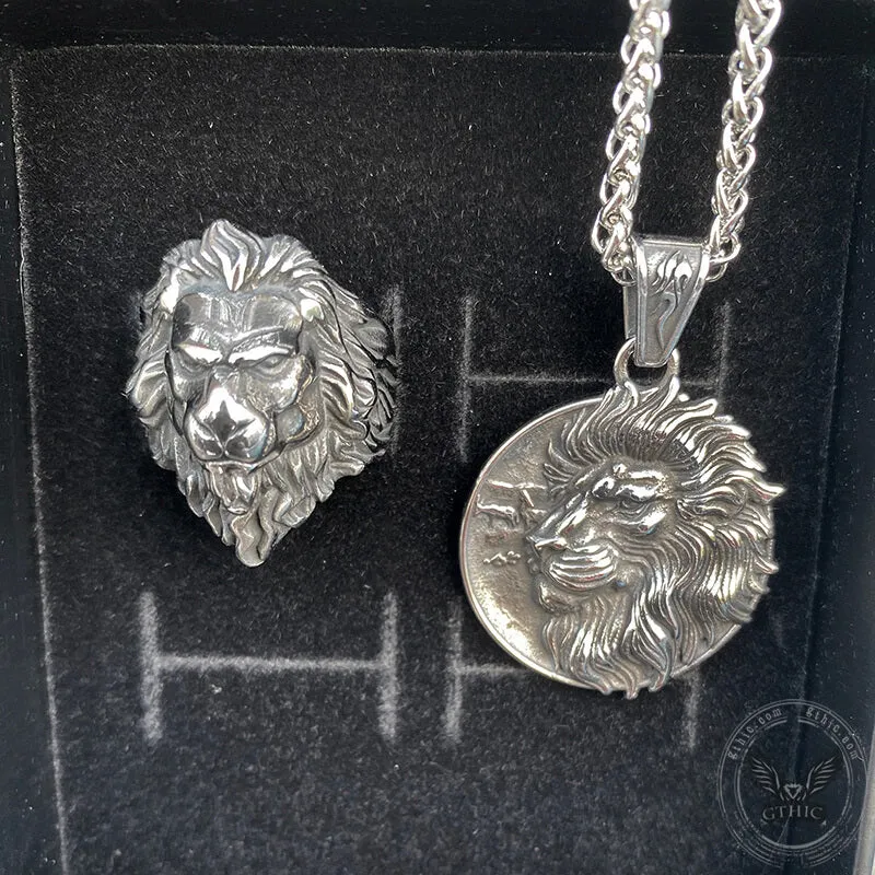 3 Pcs Majestic Lion Stainless Steel Jewelry Set