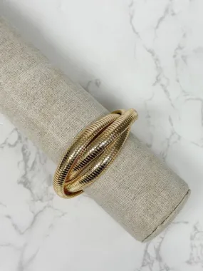 3 Row Herringbone Layered Bracelet - Gold