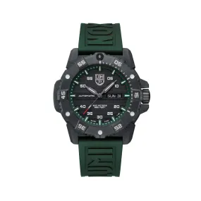 45MM LUMINOX MASTER CARBON SEAL AUTOMATIC WATCH WITH BLACK DAY-DATE DIAL AND GREEN RUBBER STRAP