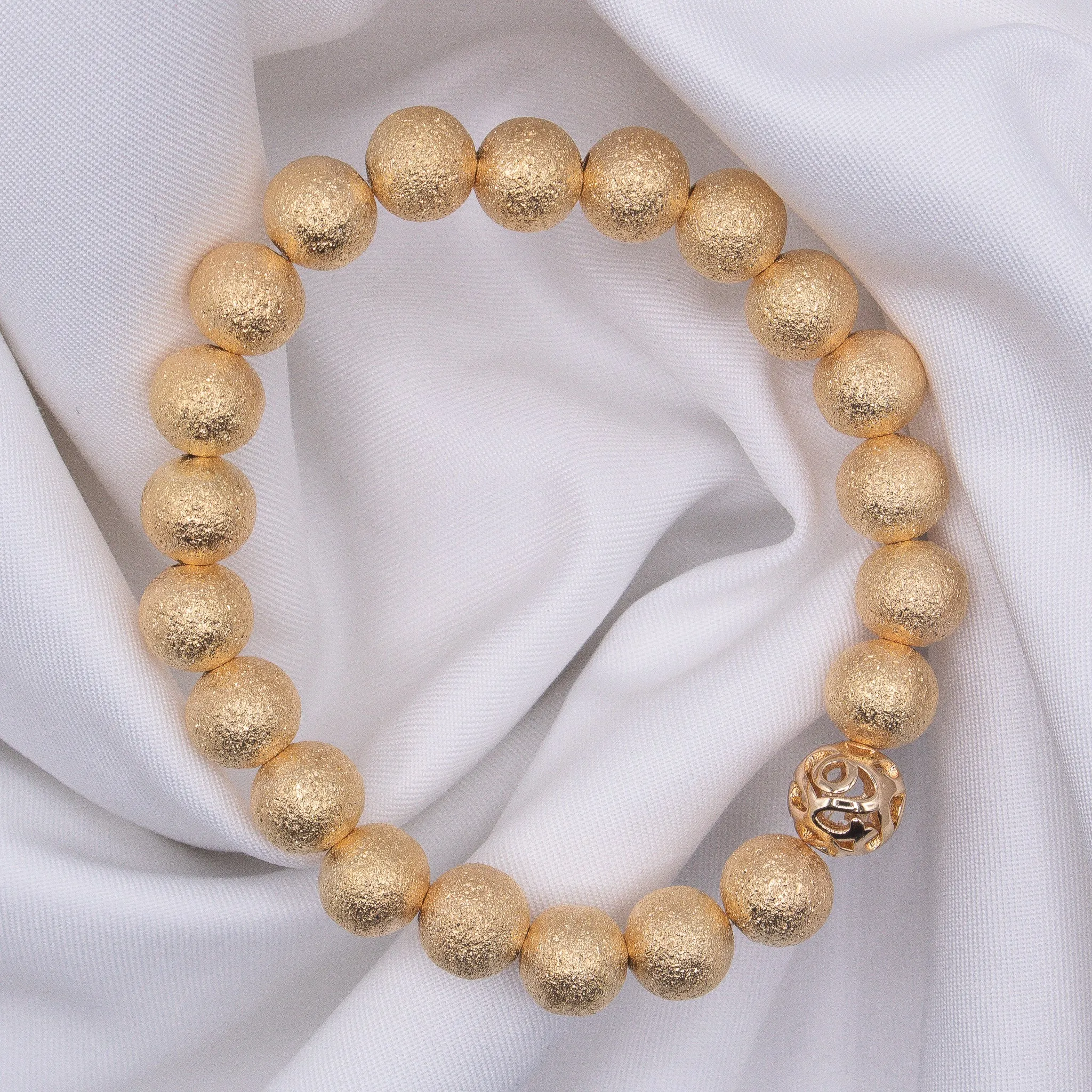 8mm 14k Yellow Gold Filled Diamond Dust Beaded Bracelet