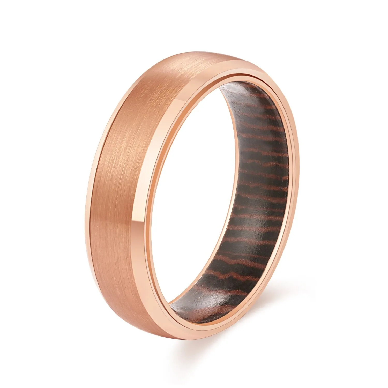 8mm Men Beveled Edges Tungsten Carbide with Wood Interior Comfort Fit Wedding Ring