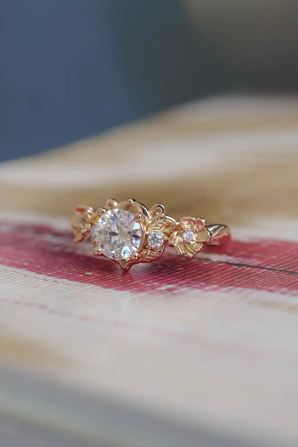 Adelina | floral engagement ring setting, round cut 6.5 mm