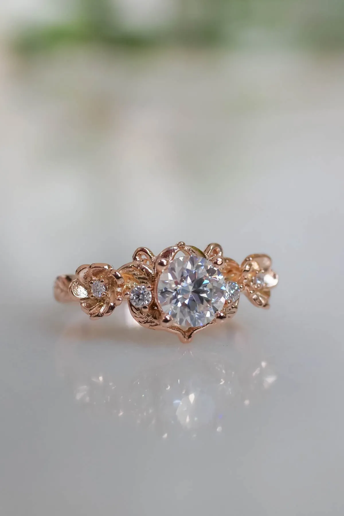 Adelina | floral engagement ring setting, round cut 6.5 mm