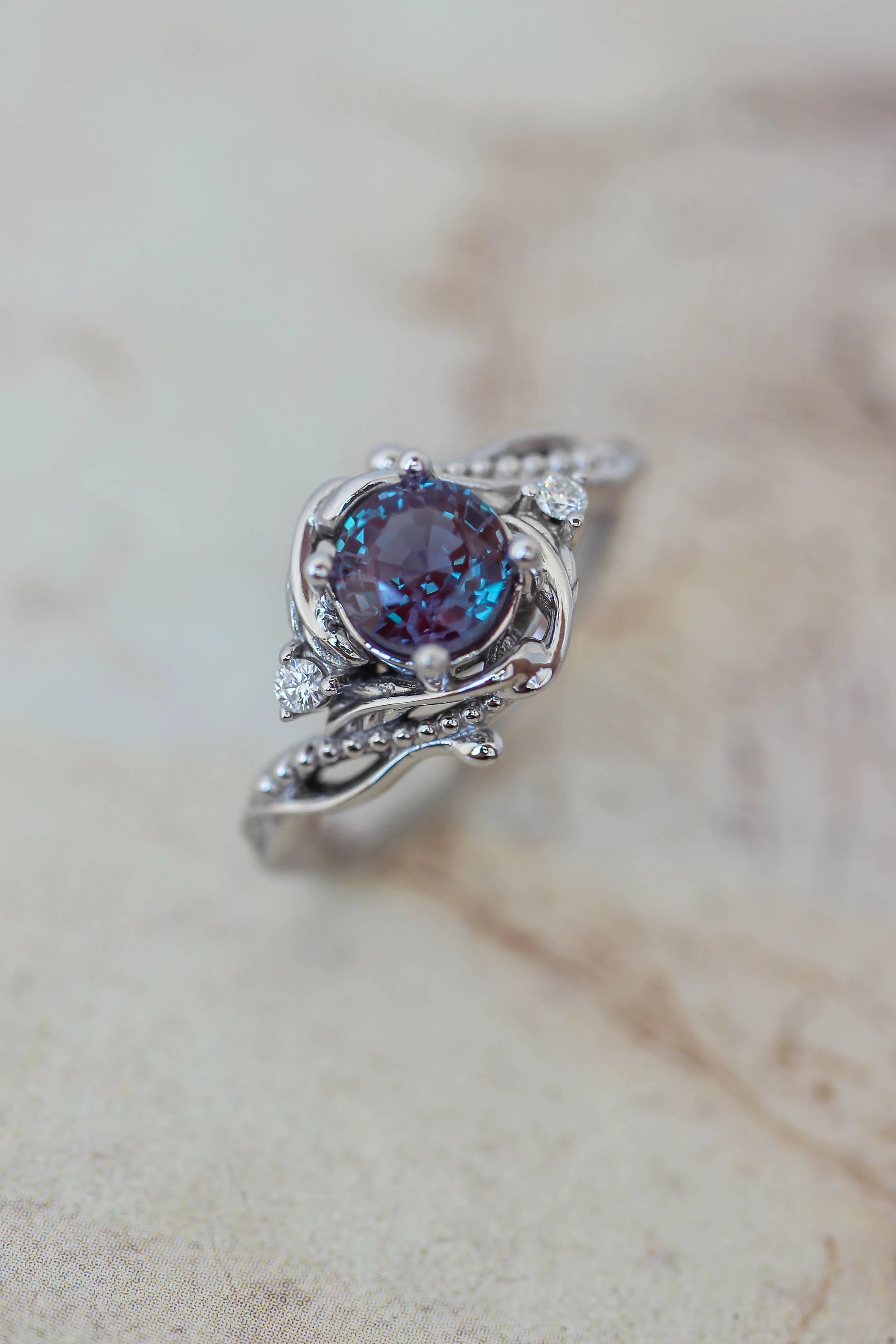 Alexandrite engagement ring with diamonds / Undina