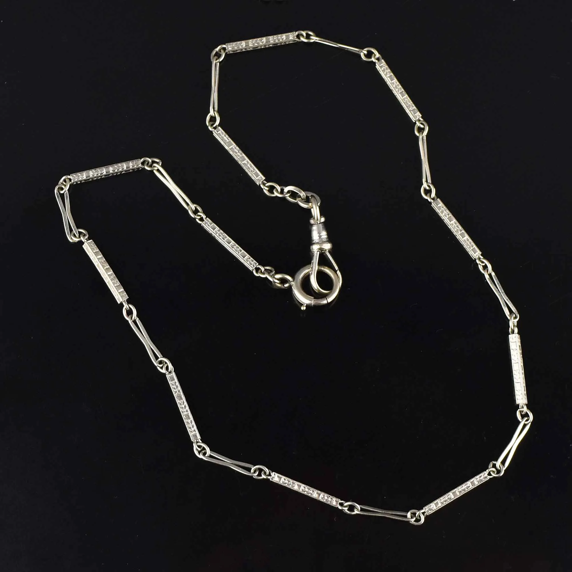 Antique 14K White Gold Fancy Link Watch Chain