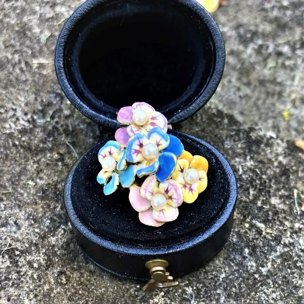 Antique Enamel & Pearl Flower Ring