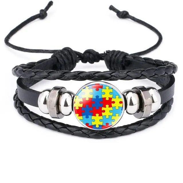 Autism My Child Is Autistic Bracelets Superhero Autism Asperger Buckle Leather Bracelet AUTISM MOM Jigsaw Bracelet