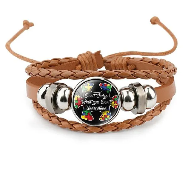 Autism My Child Is Autistic Bracelets Superhero Autism Asperger Buckle Leather Bracelet AUTISM MOM Jigsaw Bracelet