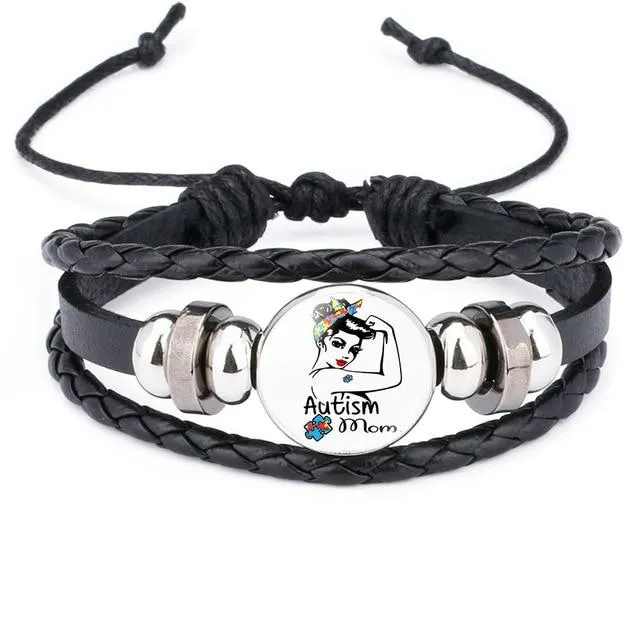 Autism My Child Is Autistic Bracelets Superhero Autism Asperger Buckle Leather Bracelet AUTISM MOM Jigsaw Bracelet