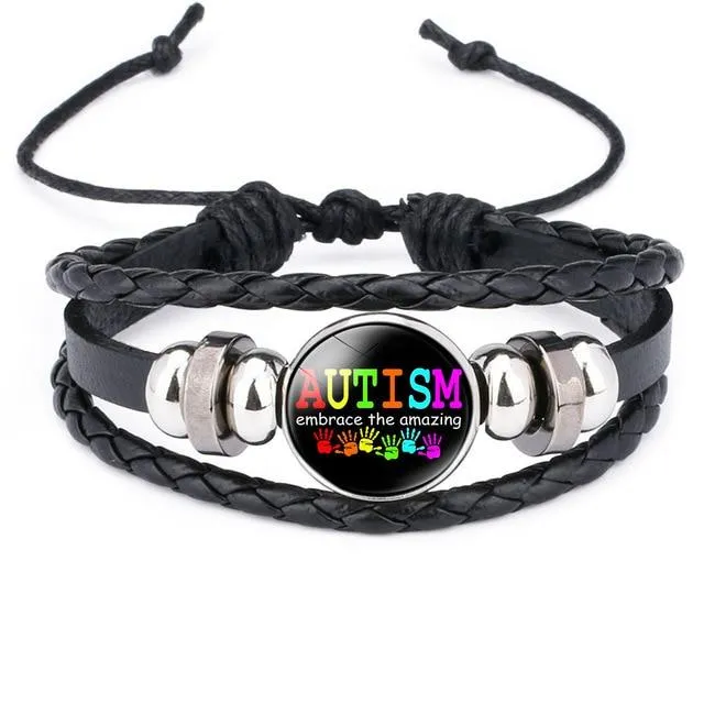 Autism My Child Is Autistic Bracelets Superhero Autism Asperger Buckle Leather Bracelet AUTISM MOM Jigsaw Bracelet