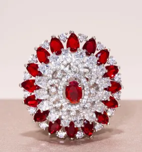 Aya White Gold & Ruby Indian Jewelry Cocktail Ring by Jaipur Rose