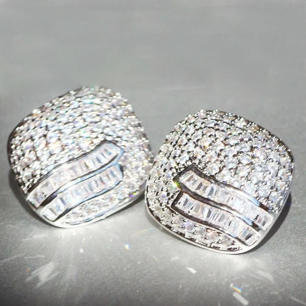 Baguette and Round Simulated Diamond Cluster Stud Wedding Earrings