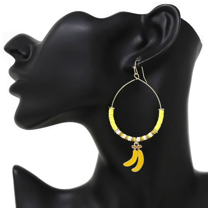 Banana Charm Beaded Hoop Drop Earrings