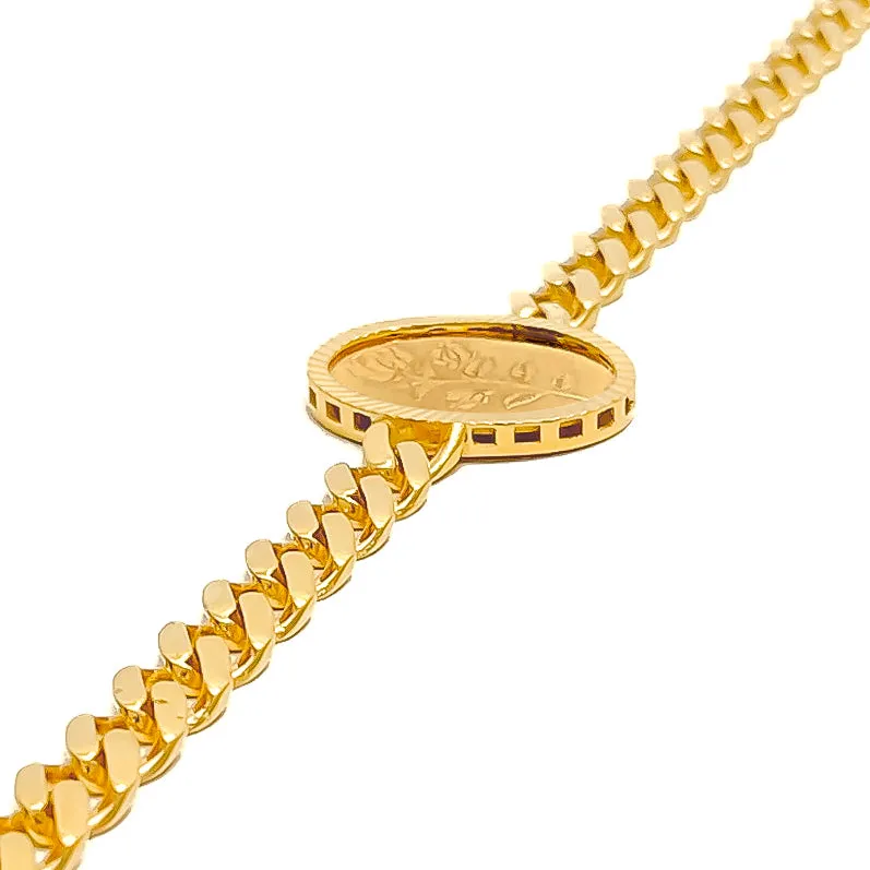 Beautiful Floral Oval 21k Gold Coin Bracelet