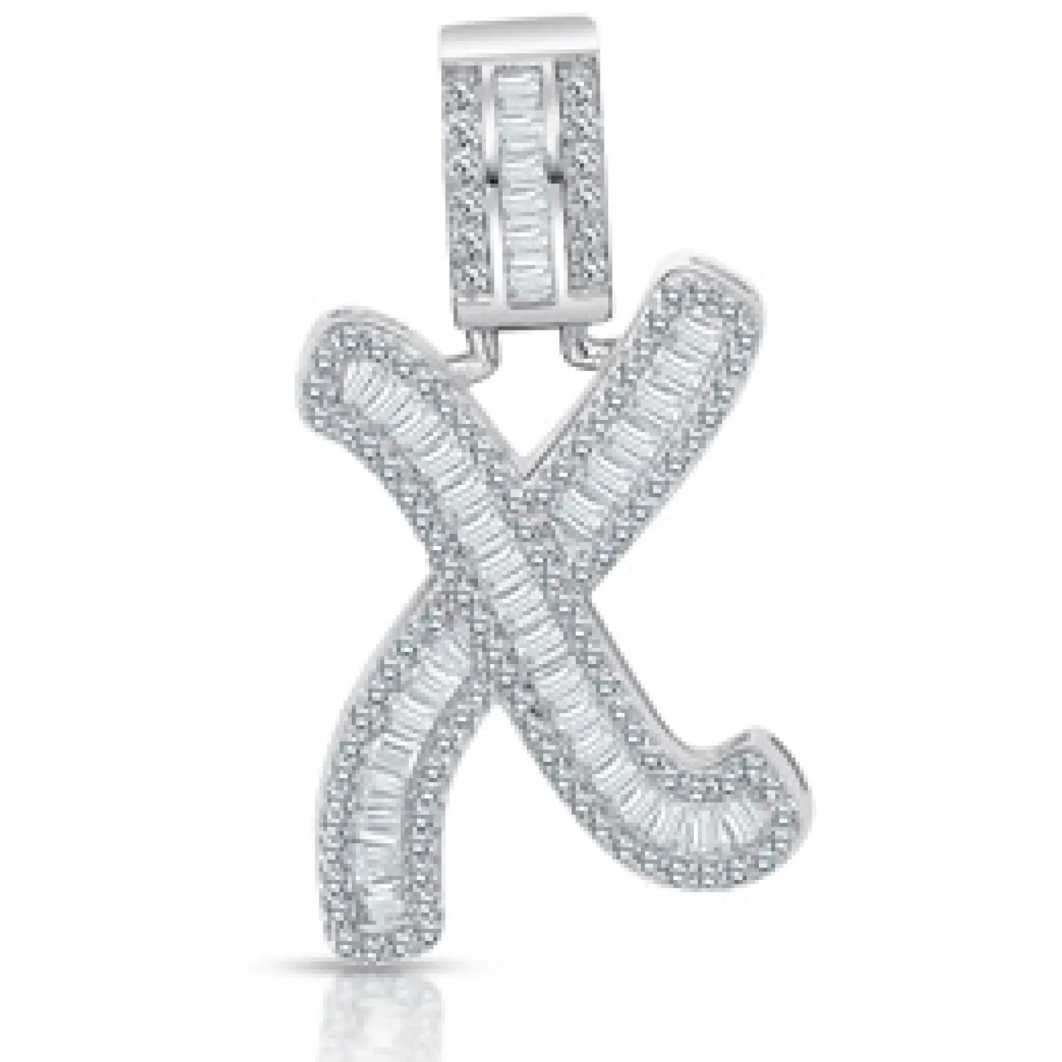 Better Jewelry Letter Pendant in .925 Sterling Silver w. CZ Baguette Stones