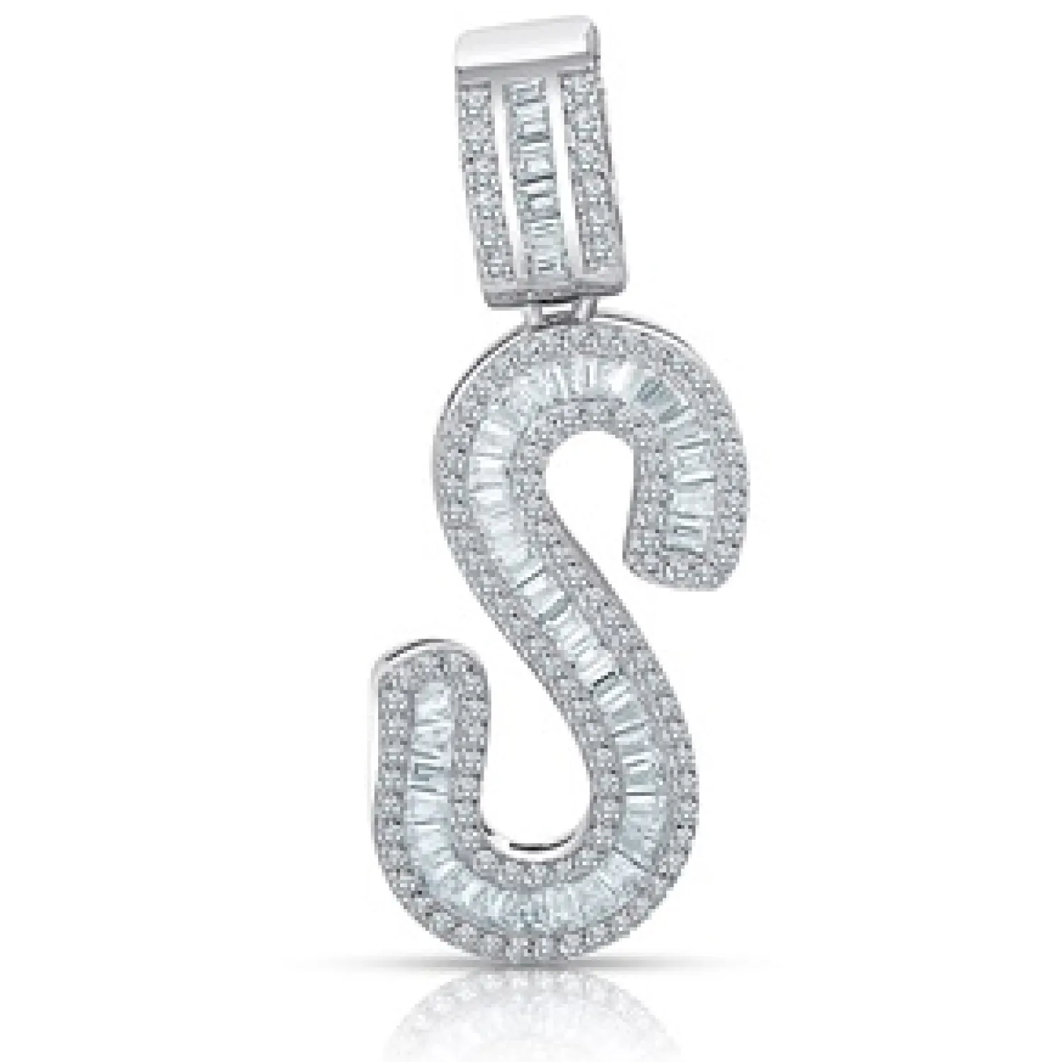 Better Jewelry Letter Pendant in .925 Sterling Silver w. CZ Baguette Stones