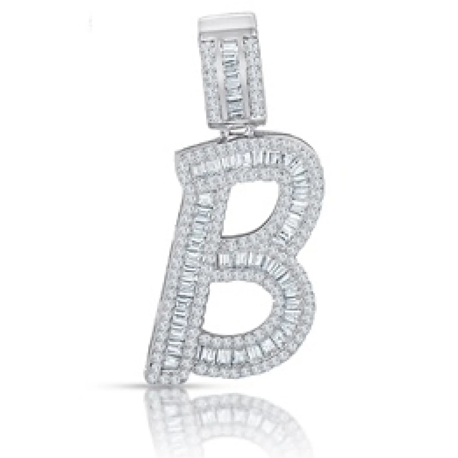 Better Jewelry Letter Pendant in .925 Sterling Silver w. CZ Baguette Stones