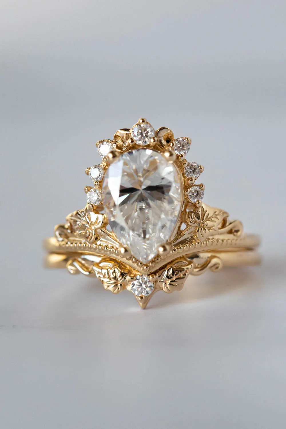 Big pear lab grown diamond engagement ring, 2 carat gemstone gold proposal ring / Ariadne