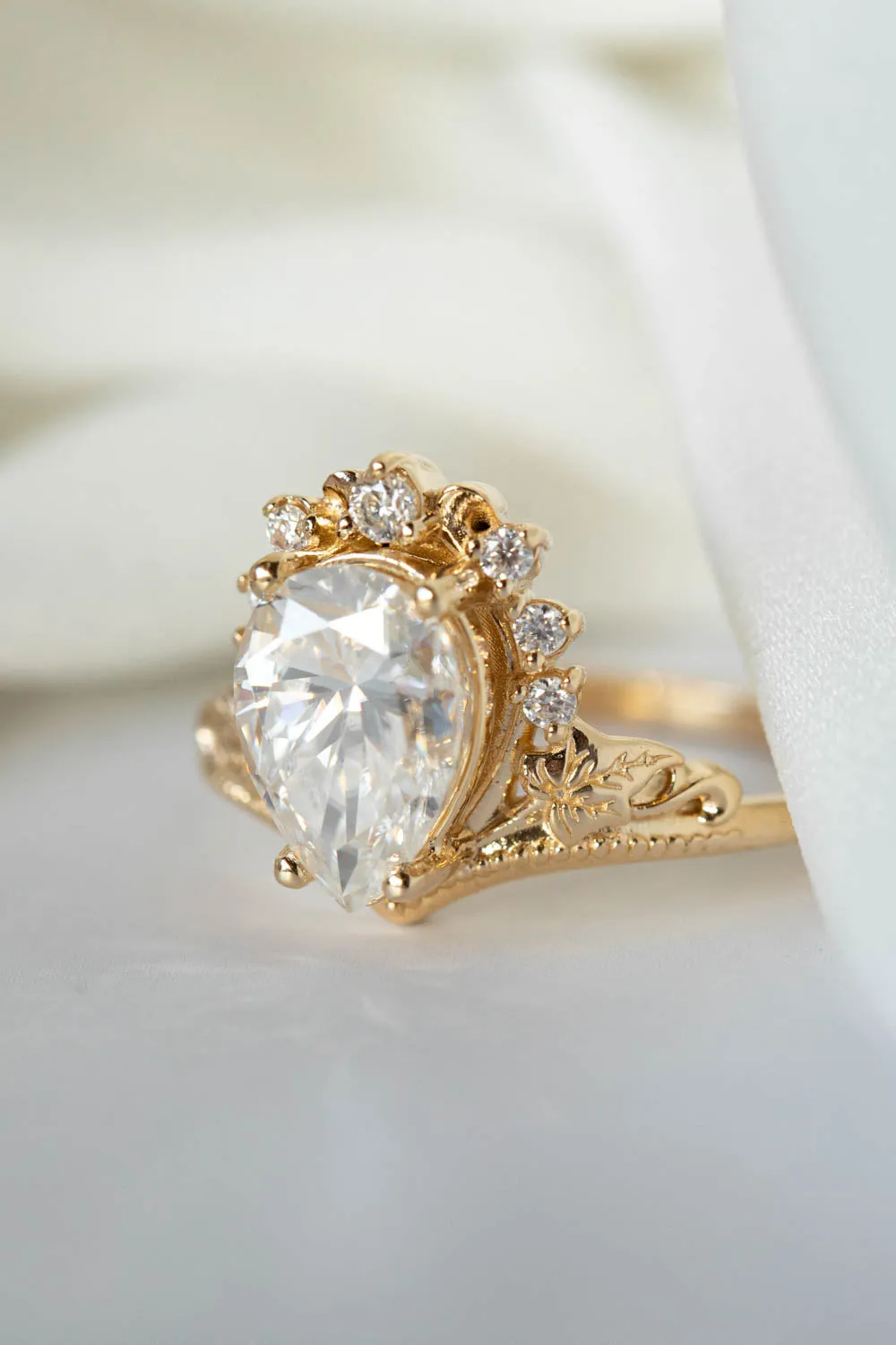 Big pear lab grown diamond engagement ring, 2 carat gemstone gold proposal ring / Ariadne